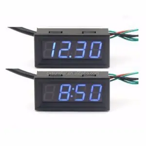 Termometre voltmetre saat sıcaklık gerilim metre çok fonksiyonlu DC 12V 24V 0.56 dijital mavi 18B20 sensörü