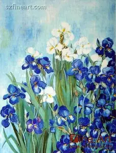 Arte della parete blu Iris fiori soggiorno pittura decorativa