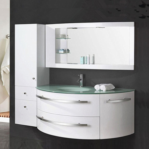 Mueble <span class=keywords><strong>de</strong></span> <span class=keywords><strong>Baño</strong></span> Moderno con Cubierta <span class=keywords><strong>de</strong></span> <span class=keywords><strong>Vidrio</strong></span> Verde y Gabinete Flotante Blanco Brillante - Product Image 1