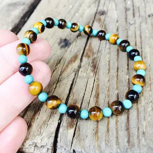 Sn0867 Tiger Eye Turquoise Đá Vòng Đeo Tay Bạn Trai Ý Tưởng Quà Tặng Đá Tự Nhiên Đính Cườm Vòng Đeo Tay Cho Nam Giới