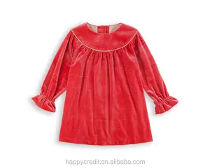 Latest Long Sleeves Silk Velvet Dress 2021 Baby Girl Party Dress Children Frocks Designs