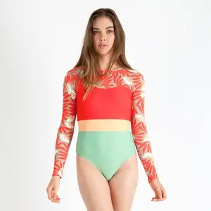 Damenmode Druck Rash guard Langarm UV-Schutz Bunte Druck Surfing Badeanzug Bademode Badeanzüge