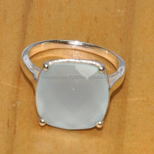 Coussin coupe Aqua calcédoine pierre précieuse bague en argent Sterling 925 bague broche réglage classique à la mode bague pour cadeau de mariage fête - Product Image 1