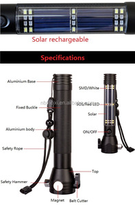 Luz de antorcha LED recargable Solar de 3W, luz de emergencia LED, linterna LED con martillo de brújula y cortador de cinturón - Product Image 4