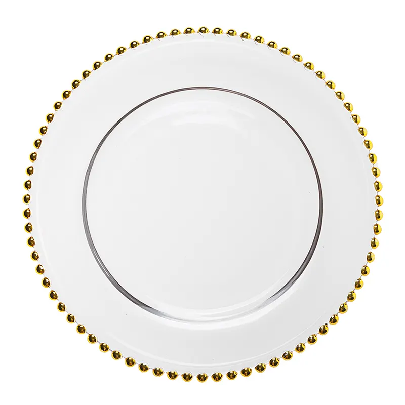 จานประดับลูกปัดสีทองใส,จานสำหรับอาหารค่ำในร้านอาหารจานใต้จานสำหรับงานแต่งงาน