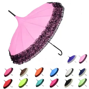 Красочный модный кружевной зонт в виде пагоды с длинной ручкой, уличный женский зонтик от солнца и дождя