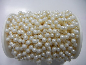 Bianco Della Perla Della Pietra Preziosa 925 Sterling Silver Wire Wrapped della catena Del <span class=keywords><strong>Rosario</strong></span> - Product Image 3