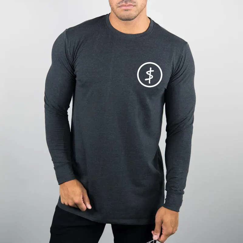 Camiseta de algodão com manga comprida, camiseta cinza escura de algodão com estampa personalizada, design personalizado, MS-1993