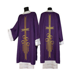 Santo Viola Chiesa Cattolica Sacerdoti Chasuble Pesce Ricamato Paramenti w Collare - Product Image 2