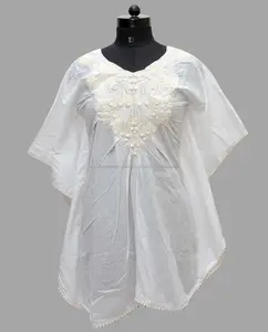 Cotton Plain Embroidery Caftan/ Cotton Caftan Short Embroidery Caftan for ladies