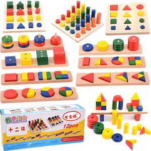 Alat Bantu Sensor Geometri Set Sorter Bentuk Pengenalan Warna Kayu Material Montessori Edukasi Juguetes Montessori