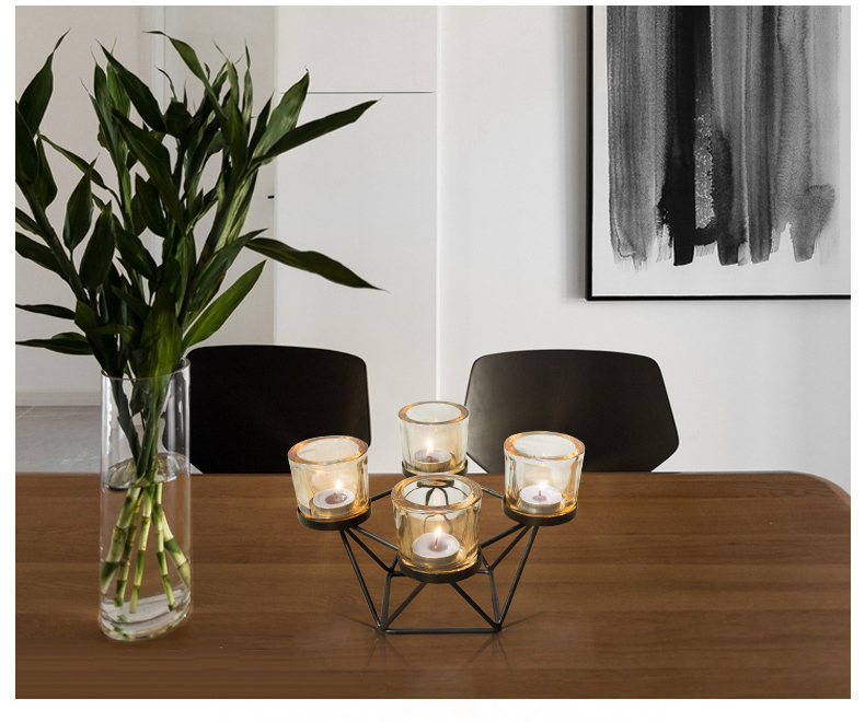 Romantic furniture accessories geometric pattern black iron candles holders