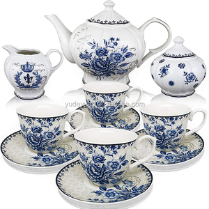 Set da Caffè e Tè in Porcellana Bone China Pakistana, 17 Pezzi, Bianco e Blu - Product Image 2
