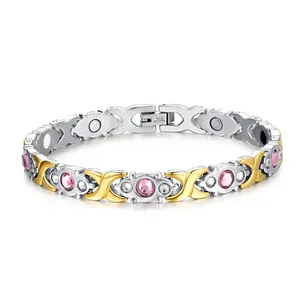 Latest design women pink zircon inlay 4 in 1 magnetic bracelet custom magnetic bracelet