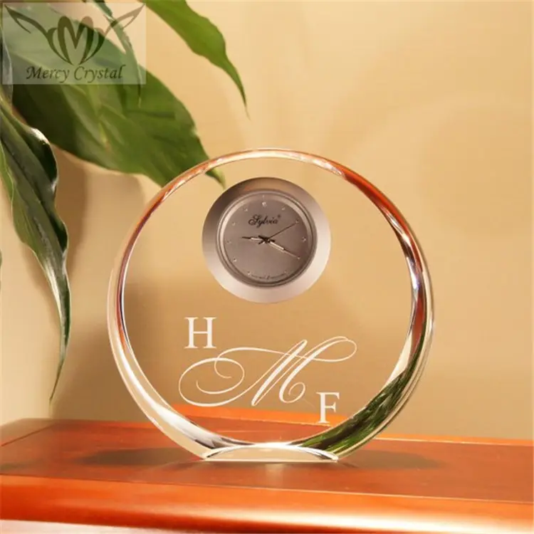 Personalized Optic Crystal Round Clock for Wedding Souvenirs