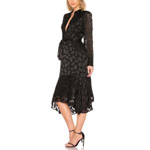 Autunno della signora Europea jacquard Asimmetrico hem <span class=keywords><strong>Parziale</strong></span> abbottonatura pulsante frontale pulsante polsini e vita dettaglio cravatta vestito YLDR396D - Product Image 5
