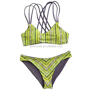 Conjunto de bikini con estampado de rayas para dama, traje de baño de dos piezas con estampado de rayas rectas, cintura baja