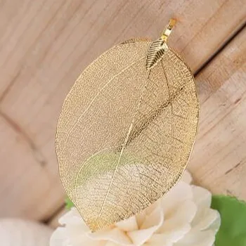 Copper 24K Gold Plated Real Leaf Pendant Jewelry Wholesale