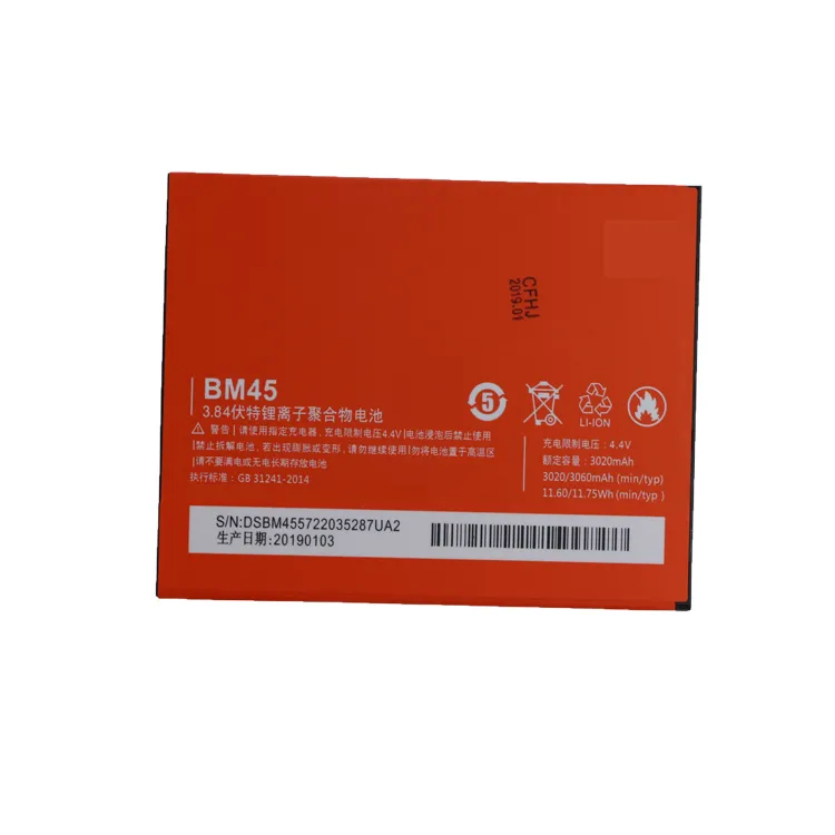 Original de polímero de Li-ion de teléfono bm45 batería para Xiaomi Redmi note Note2 3020mah