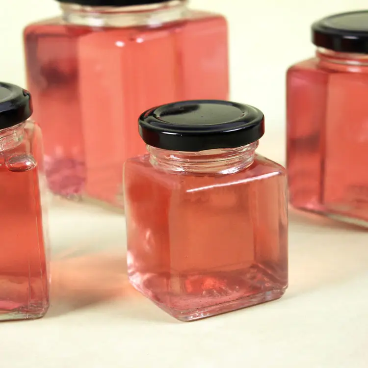 Grosir Botol Makanan Kaca Madu Bentuk Kotak dengan Tutup Logam