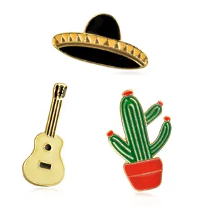 Hat Guitar Mexican Cactus Enamel Pins Brooch Badge Metal Girls Jeans Bag Decoration Gift Fashion Jewelry Wholesale