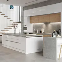 Lacca contemporanea a forma curva pronta per il montaggio di mobili da cucina moderni realizzati in cina armadio da cucina con isola