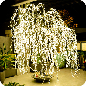 Arbre de <span class=keywords><strong>saule</strong></span> pleureur d'extérieur, plante artificielle décorative éclairée par LED, <span class=keywords><strong>blanc</strong></span> chaud, matériau <span class=keywords><strong>en</strong></span> cuivre, indice de protection IP65, Noël, Halloween - Product Image 4