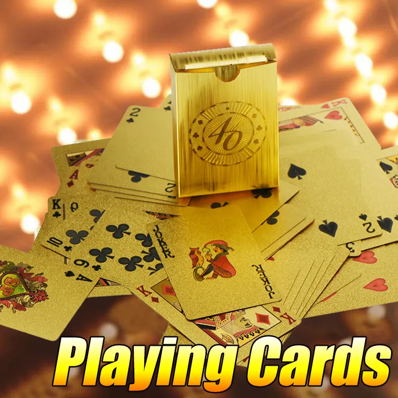 Table Games Durable Waterproof Plastic Playing Cards Gold Foil Poker Golden Poker 24K Gold Foil Plated Playing Cards Deck Gift