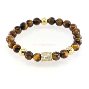 Venta caliente 18 K oro chapado micro Pace CZ Ojo <span class=keywords><strong>de</strong></span> Tigre Piedra Natural pulsera para hombres - Product Image 2