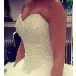 Sweetheart-vestido de novia blanco marfil, cristales brillantes, en capas, de bola hinchada, tamaño grande, personalizado, MWA219