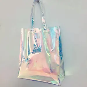 Kustom Pabrik Moq rendah tas pvc belanja holografik wanita cantik