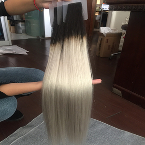 Extensions de cheveux naturels à bande adhésive <span class=keywords><strong>invisible</strong></span>, cheveux humains, Double Drawn, ombré 1b/argent C - Product Image 5