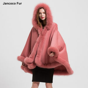 Chales de piel auténtica con capucha desmontable, abrigo de invierno para mujer, capas de piel, Ponchos con cuello de piel de zorro genuino - Product Image 2