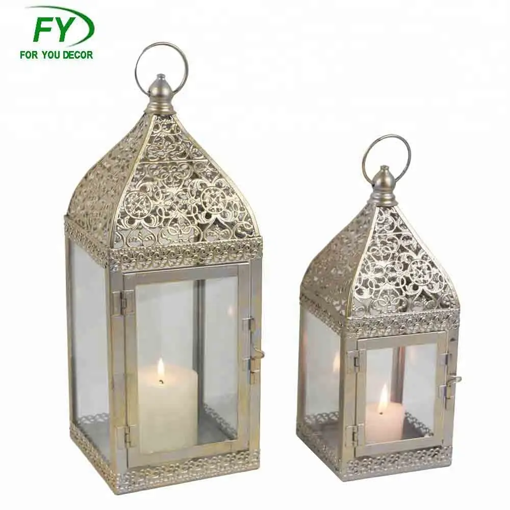 Nicro-ensemble de 2 bougies décoratives, en verre doré du vietnam, lanternes de bougies du ramadan, vente en gros