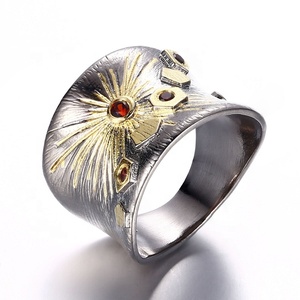 Design personnalisé vintage noble rond plaqué or zircon incrusté de grenat rouge ensemble de bijoux - Product Image 5