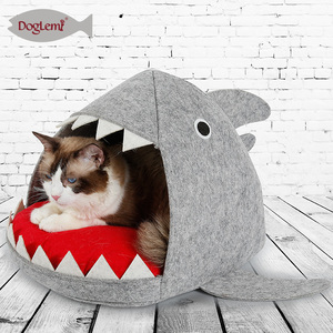Tempat tidur kucing lipat dengan desain Hiu bahan Felt rumah gua kucing dengan matras bantal yang dapat dilepas untuk anjing dan kucing - Product Image 3