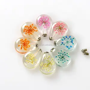 Novel Crystal Multicolor Pressed Dried Flowers Waterdrop Shape Pendant K9 Crystal Rice Vial Pendant for Necklace