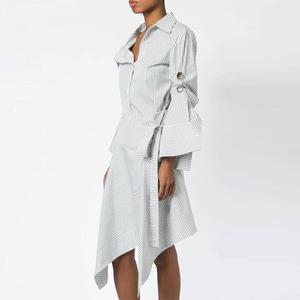 <span class=keywords><strong>Manga</strong></span> larga asimétrico Hem Camiseta estilo mujer algodón azul y blanco rayas camisa vestido YLDR213D - Product Image 3