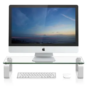 Adjustable glass computer monitor riser stand