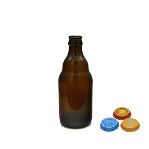 थोक ठूंठदार मुकुट टोपी एम्बर/स्पष्ट बियर कांच की बोतल 330ml CY-103