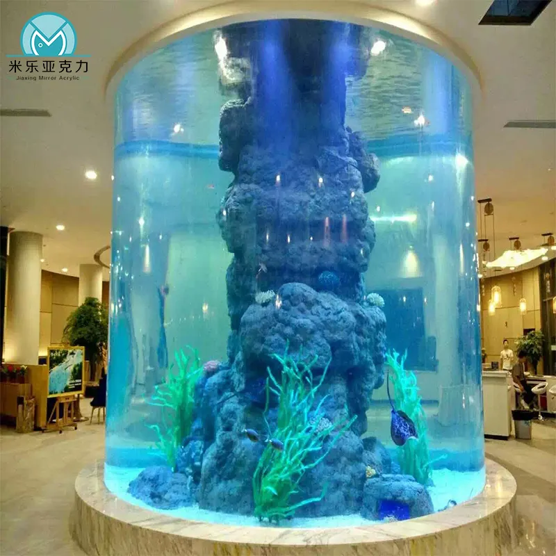 Özel moda yüksek sınıf organik cam büyük yuvarlak akrilik balık tankı