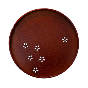 Wholesale Classical Round <strong>Japanese</strong> Style <strong>Hollowed</strong> Cherry Blossoms 24cm Wood Serving Tray - Product Image 1