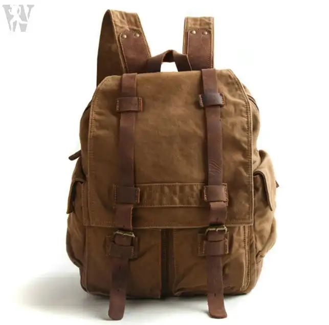 Top Qualität Günstige Preis EIN Satz Khaki Vintage Leinwand Military Taschen Rucksack