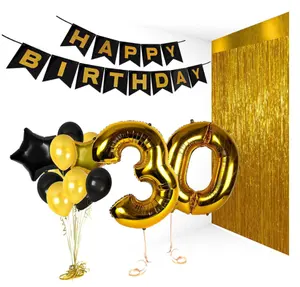 30th Happy Birthday Party Balloons Happy Birthday Banner 30th Gold Number Balloons 30 Years Old Party Supplies