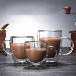 Les fabricants de tasses à café à <span class=keywords><strong>double</strong></span> <span class=keywords><strong>paroi</strong></span> en <span class=keywords><strong>verre</strong></span> borosilicaté avec poignée - Product Image 1