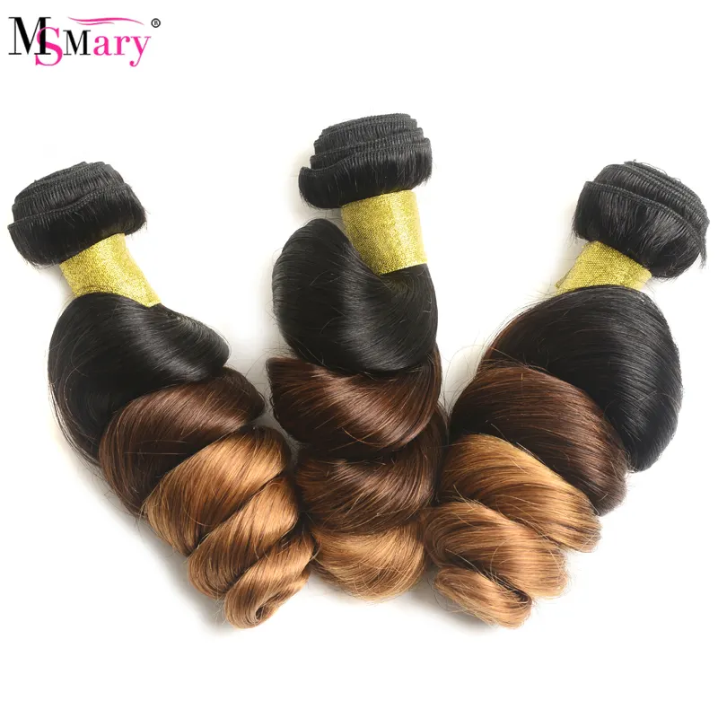 Indian Remy #1b/4/30 Loose Wave Hair,100% Human Hair Bundles 12-28 Inch Remy Hair Extension