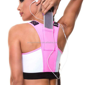 Sutiã de ginástica feminino sexy, roupas de treino, yoga, sutiã de fitness, personalizado, com bolso para celular, atacado - Product Image 1