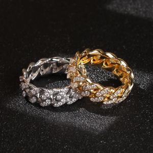 Anillos de Cadena Cubana con <span class=keywords><strong>Circonitas</strong></span> para <span class=keywords><strong>Hombre</strong></span>, Chapados en Oro de 18K, Joyería de Diamantes CZ - Product Image 4