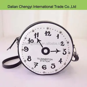 Popular embroidery clock shaped novelty women pu sling bag