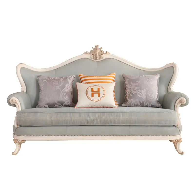 Stile europeo soggiorno Arredato mobili di Lusso in stile neoclassico in vero legno divano in pelle 3 2 1 set componibile